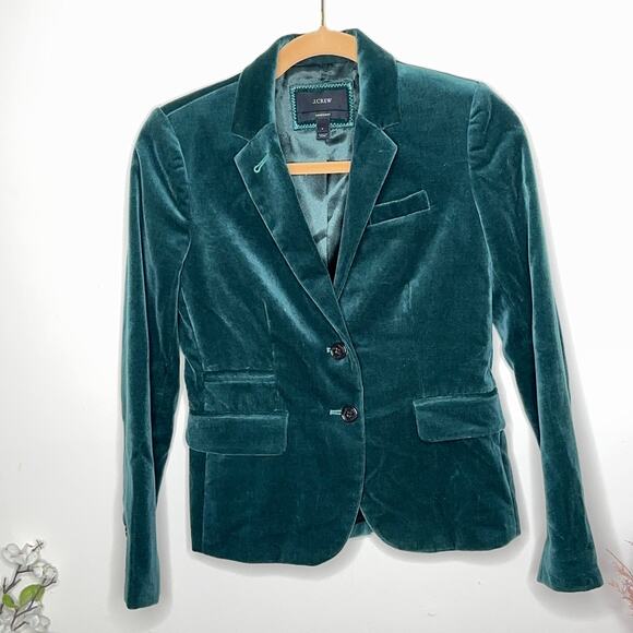J. CREW Schoolboy Blazer Velvet Evergreen Forest Green Sz 0 {RR5} - Picture 2 of 5